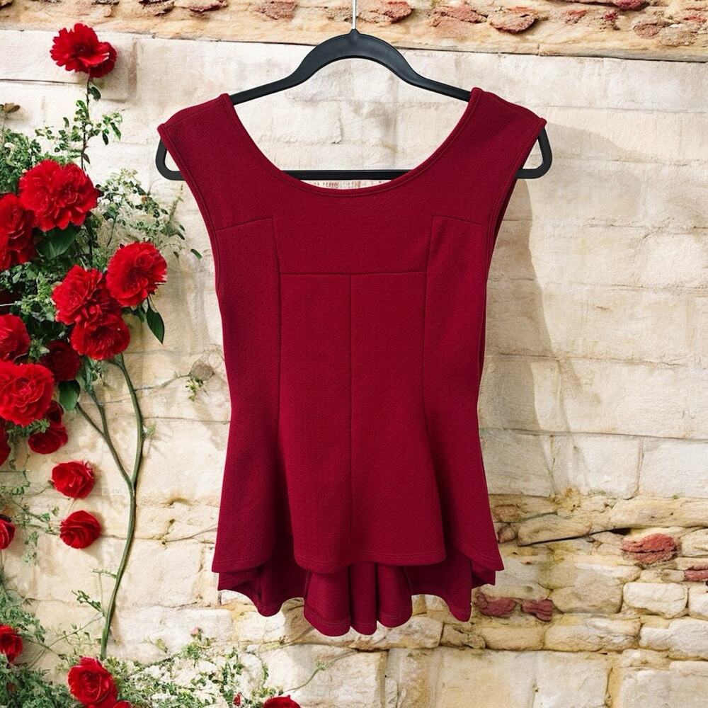 Poetry Womens Top Peplum‎ Sleeveless Deep red Size Small Fit n Flare Spring
